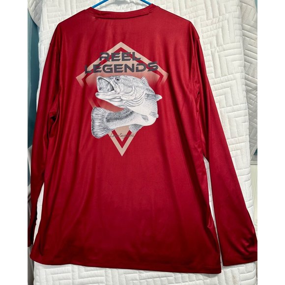 Reel Legends Size Large UPF 40 Performance Outfitters Long Sleeve Tee Shirt Red - Picture 10 of 12